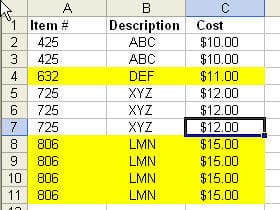 highlight alt groups of pdt using conditional formatting
