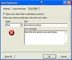 data validation - enter the error message