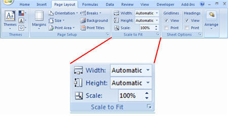 screenshot page layout ribbon sheet option