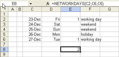 Calculate no of working days
